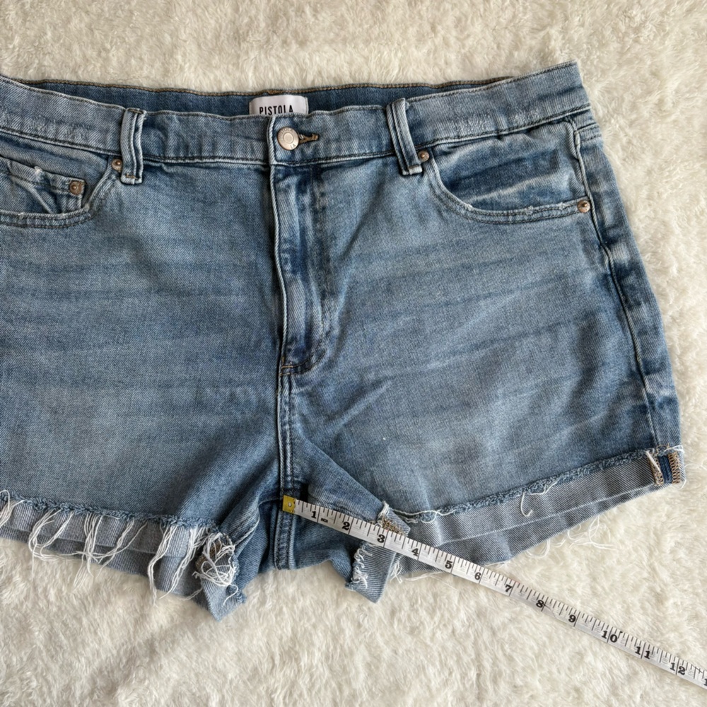 Pistola Revolve Blue Denim Frayed Hem Cut Off Jean Shorts Size 33 - Picture 4 of 6